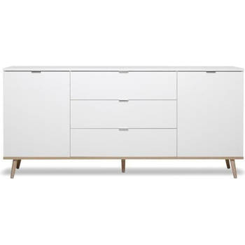 GÖTEBORG Laag dressoir - Scandinavische stijl - Eiken en wit decor - L 180 cm