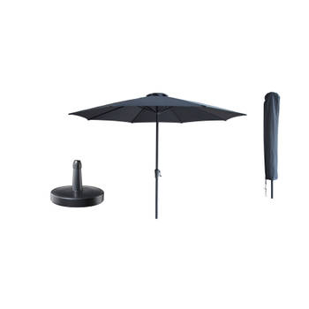 Kopu® Set Madrid 350 cm Grote Parasol Rond met Beschermhoes en Parasolvoet - Grijs