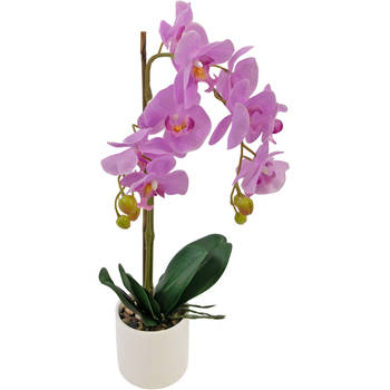 Hoyz Greenery - Kunst Orchidee 52 cm roze in witte pot