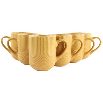 OTIX Koffiekopjes Met Oor Set van 6 Koffietassen Cappuccino Kop Theemok 300ml Mustard yellow Aardewerk SPRUCE