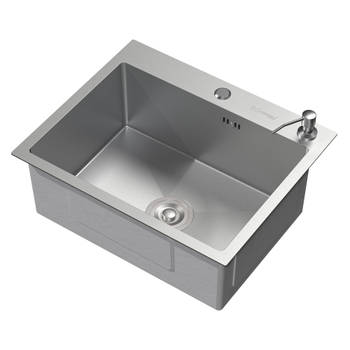 Inbouwspoelbak 55x45 cm zilver met verzonken afvoer en zeepdispenser Spoelbak in roestvrij staal ML design