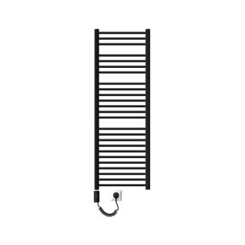 Elektrische badkamerradiator met verwarmingselement 1200W 500x1500 mm zwart mat gebogen met zijaansluiting &