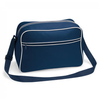 Bagbase Schoudertas Retro - Navy Blauw - polyester - met rits zakken - middelgroot - 40 x 28 x 18 cm - 18L - Schoudertas