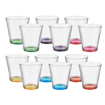 Vivalto Waterglazen/drinkglazen Colorama - 12x - transparant kleurenmix - 310 ml - 9 cm - Drinkglazen