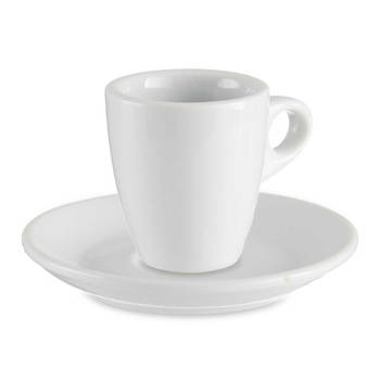 Vessia Espresso/koffie kopjes set - 6x - met schotels - 90ml - wit - porselein - Koffie- en theeglazen