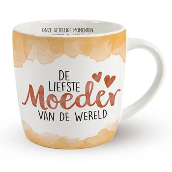 Miko Cadeau koffie/thee mok moeder - wit/oranje - lieve mama - porselein - Moederdag - feest mokken