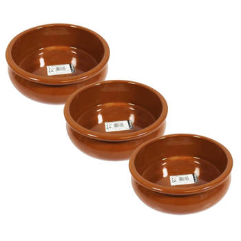 Concorde Tapas serveer of ovenschaaltje - 3x - rond - terracotta aardewerk - Dia 15 x H5 cm - Snack en tapasschalen