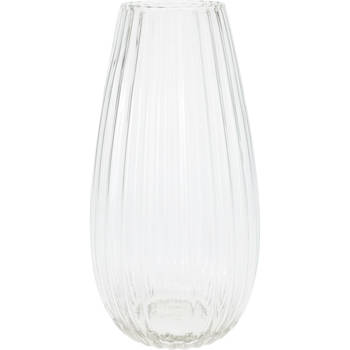 Home & Styling Bloemenvaas - Felicia - glas met streep relief - transparant - D15 x H30 cm - Vazen