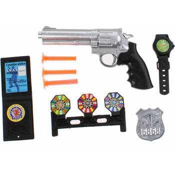 JonoToys Politie speelgoed pistool en accessoires - kind - verkleed rollenspel - plastic - 18 cm - Speelgoedpistool