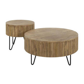 Hoyz Collection - Salontafel Wave Rond - Massief Mango Zandkleur - Set van 2