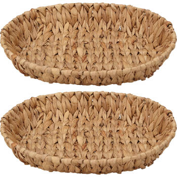 H&S Collection Broodmand - 2x - gevlochten riet - naturel - 35 x 28 x 6 cm - broodmand