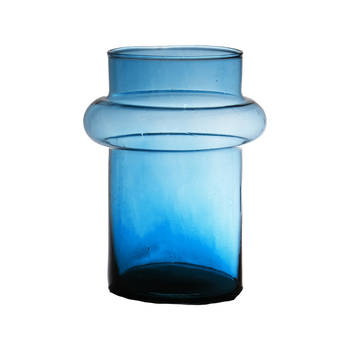 Hakbijl Glass Bloemenvaas Luna - transparant blauw - eco glas - D15 x H20 cm - cilinder vaas - Vazen