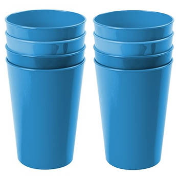 Hega Hogar Onbreekbare drinkglazen - 8x stuks - kunststof - blauw - 300 ml - camping/kinderen - Drinkglazen