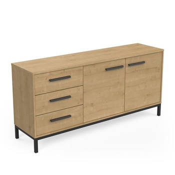 Dressoir 2 deuren / 3 laden - CRAFT - Hamilton eik / Zwart - 152 x 39,5 x 72,3 cm - DEMEYRE