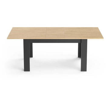 Uitschuifbare tafel - CRAFT - Rechthoekig - Hamilton eik en matzwart melamine decor - 6 zitplaatsen - 160 / 200 x 90 cm