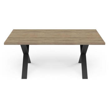 Tafel - STOUT - Rechthoekig - Halifax melamine decor - Matzwarte X-vormige poot - 6 plaatsen - 180 x 90 cm - DEMEYERE