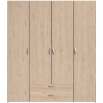 VARIA slaapkamerkast - Spaanplaat - Eiken en wit decor - 4 deuren + 2 laden - L 159,9 cm x D 51,3 cm x H 185 cm