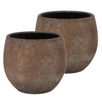 DK Design Bloempot Maya - 2x - roestbruin - D21 x H24 cm - rustiek - Plantenpotten