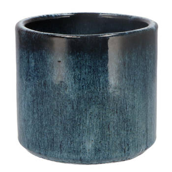 DK Design Bloempot model Blue Glaze - blauw - D14 x H15 cm - ombre - Plantenpotten