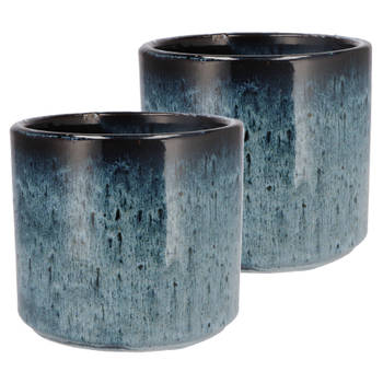 DK Design Bloempot model Blue Glaze - 2x - blauw - D18 x H20 cm - ombre - Plantenpotten