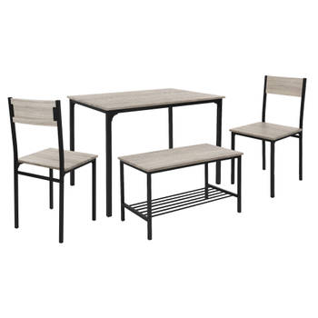 Eetkamerset met bank 4-delig met eettafel en stoelen Sonoma eiken stalen frame ML design