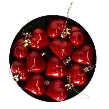 Othmar Decorations Kersthangers hartjes - 12x - 4 cm - rood - Kersthangers