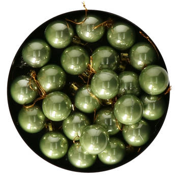 Othmar Decorations kerstballen - 24x st- 3 cm - salie groen - kunststof - Kerstbal