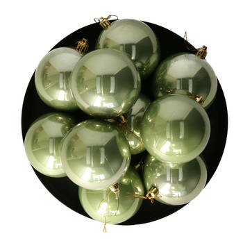 Othmar Decorations kerstballen - 18x st- 8 cm - salie groen - kunststof - Kerstbal