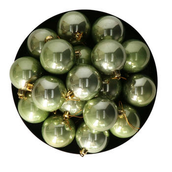 Othmar Decorations kerstballen - 18x st- 6 cm - salie groen - kunststof - Kerstbal