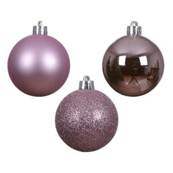 Decoris kleine kerstballen - 14x - lila paars - 3 cm -kunststof - Kerstbal