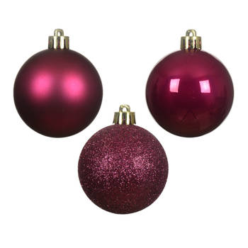 Decoris kleine kerstballen - 14x - donkerroze - 3 cm -kunststof - Kerstbal