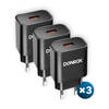 3 x Donrox Charge A201 - USB Adapter Universeel - Slimme Universele Oplader USB - Quick Charge 3.0 Technologie - 18 Watt