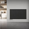 Badkamerradiator dubbellaags horizontaal 600x1020 mm zwart incl. aansluitset met thermostaat hoekvorm LuxeBath