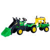 Grote branson 3-in-1 Traptractor - Met Frontlader en Graafmachine Inclusief Aanhanger - Groen