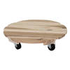 Mega Collections Plantenpot trolley - acacia hout - lichtbruin - rond - 30 x 30 cm - max 50 kilo - Planten onderzetter