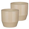 Mica Decorations Bloempot model Nola - 2x - beige - D16 x H15 cm - relief dots - Plantenpotten