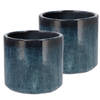 DK Design Bloempot model Blue Glaze - 2x - blauw - D14 x H15 cm - ombre - Plantenpotten