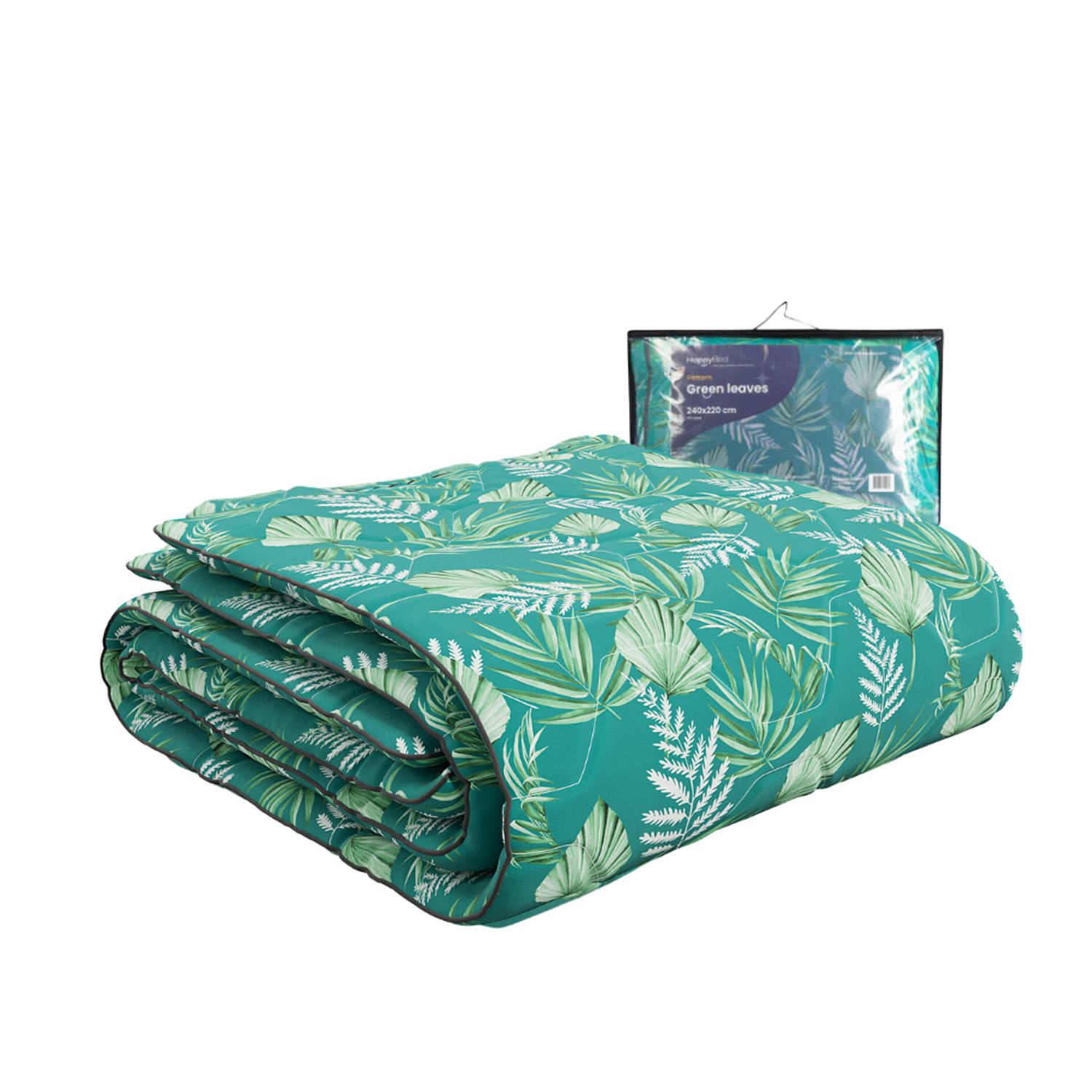 HappyBed Zomerdekbed 140x220 - Eenpersoons - Wasbaar Dekbed Zonder Overtrek - Bedrukt Zonder Hoes - Hoesloos Dekbed met Print - Green leaves