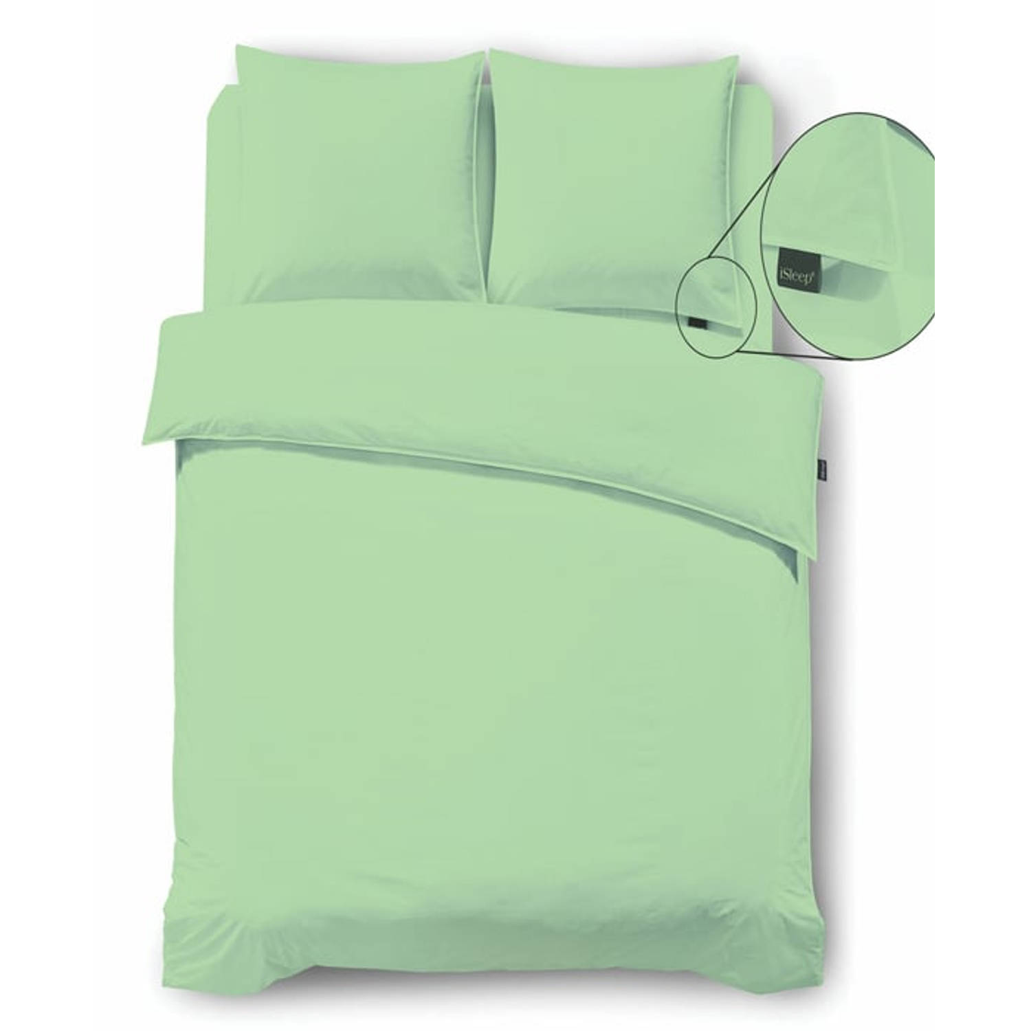 iSleep Dekbedovertrek Perkal - Licht Groen - 1-Persoons 140x200/220 cm