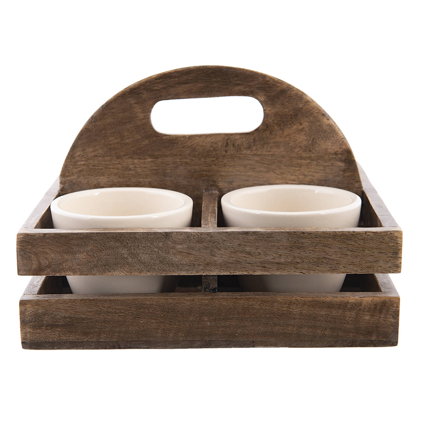 HAES DECO - Bloempotten Set van 4 24x24x14 cm Bruin Hout Vierkant Plantenpot Plantenhouder Decoratie Pot