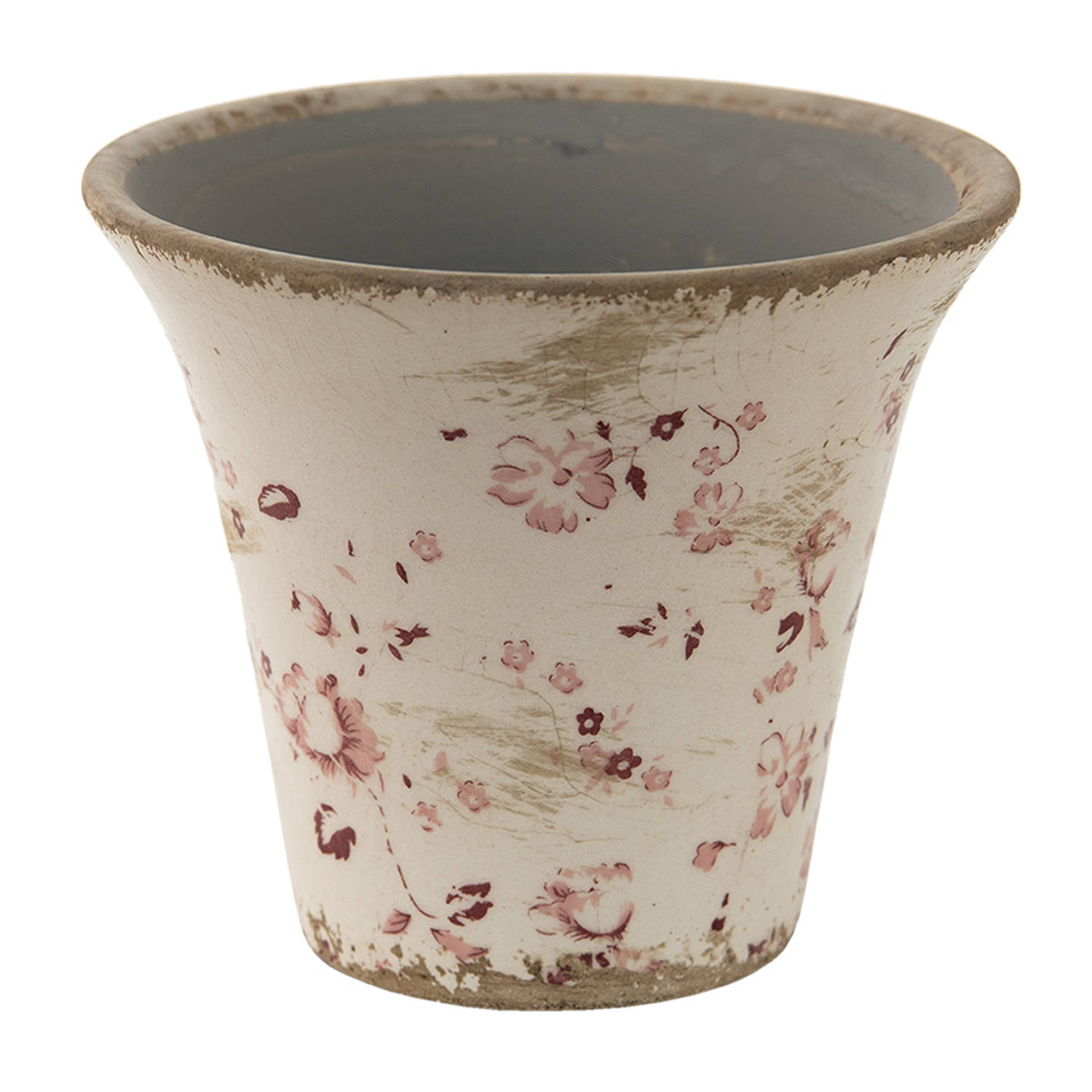 HAES DECO - Bloempot Ø 12x11 cm Roze Beige Keramiek Rond Bloemen Bloempot binnen Plantenpot Plant pot