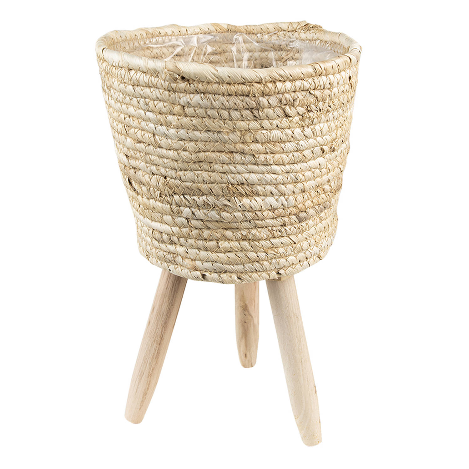 HAES DECO - Bloempot Ø 22x33 cm Bruin Beige Zeegras Rond Bloempot binnen Plantenpot Plant pot