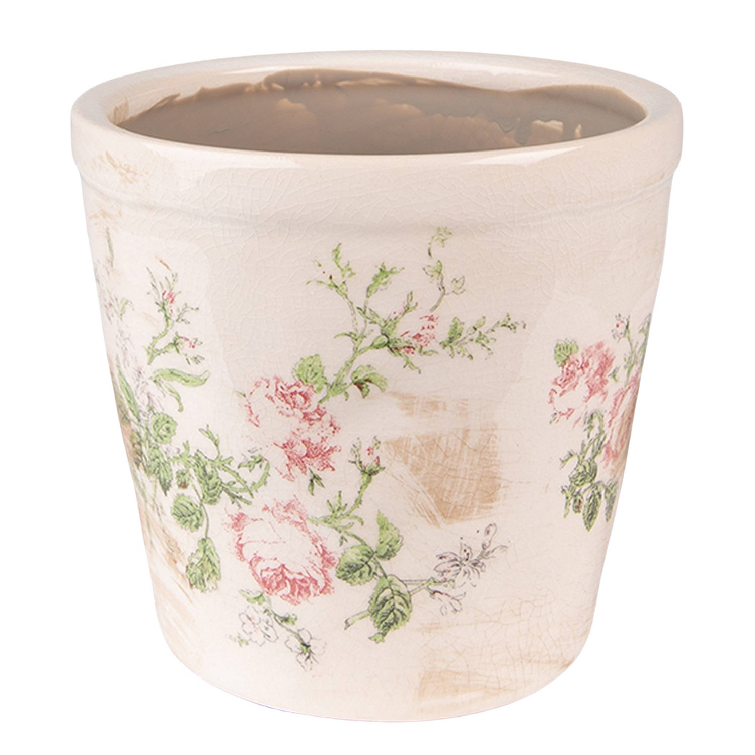 HAES DECO - Bloempot Ø 17x16 cm Roze Beige Keramiek Bloemen Bloempot binnen Plantenpot Plant pot