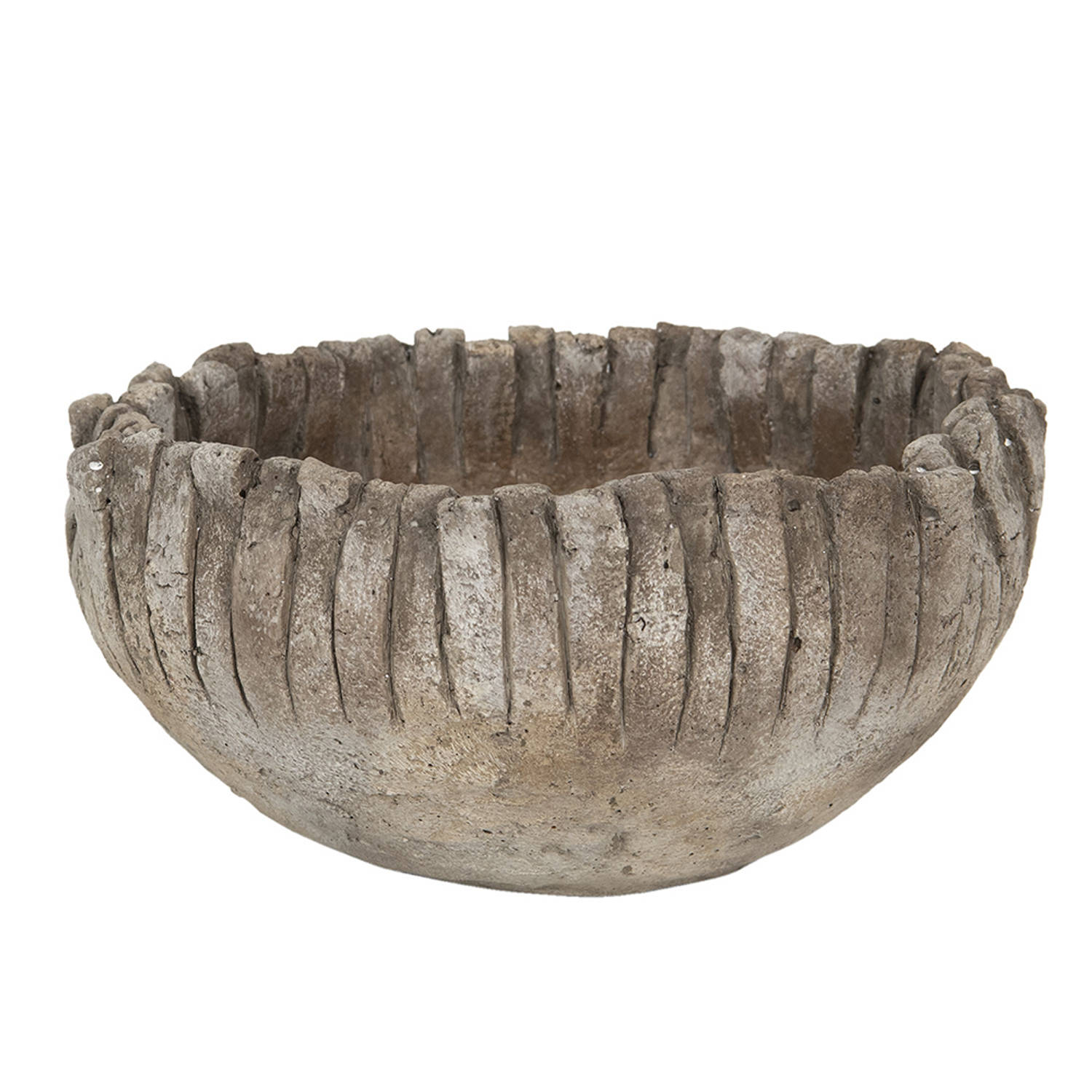 HAES DECO - Bloempot Ø 25x13 cm Grijs Bruin Steen Rond Bloempot binnen Plantenpot Plant pot