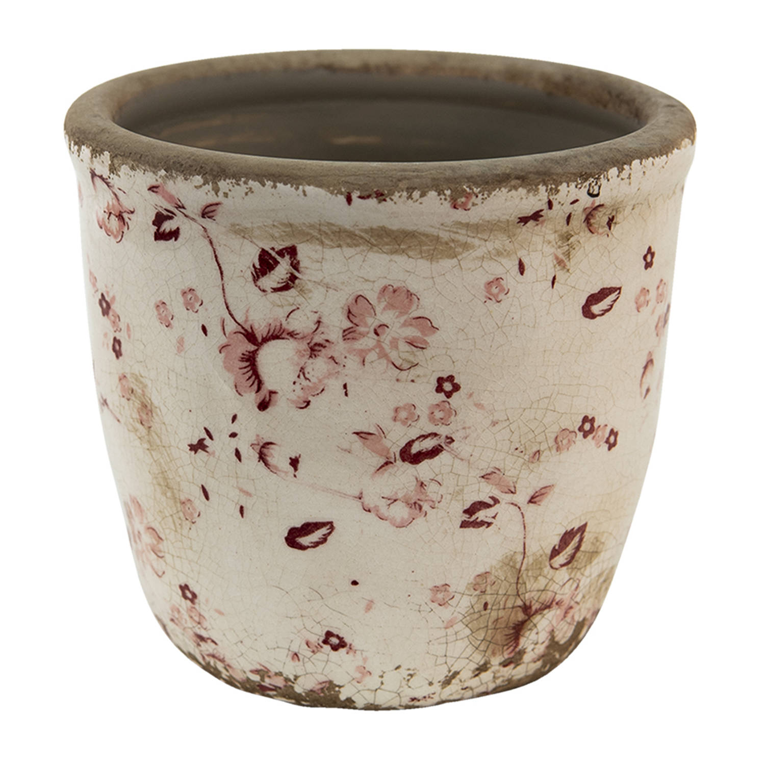 HAES DECO - Bloempot Ø 11x10 cm Roze Beige Keramiek Rond Bloemen Bloempot binnen Plantenpot Plant pot