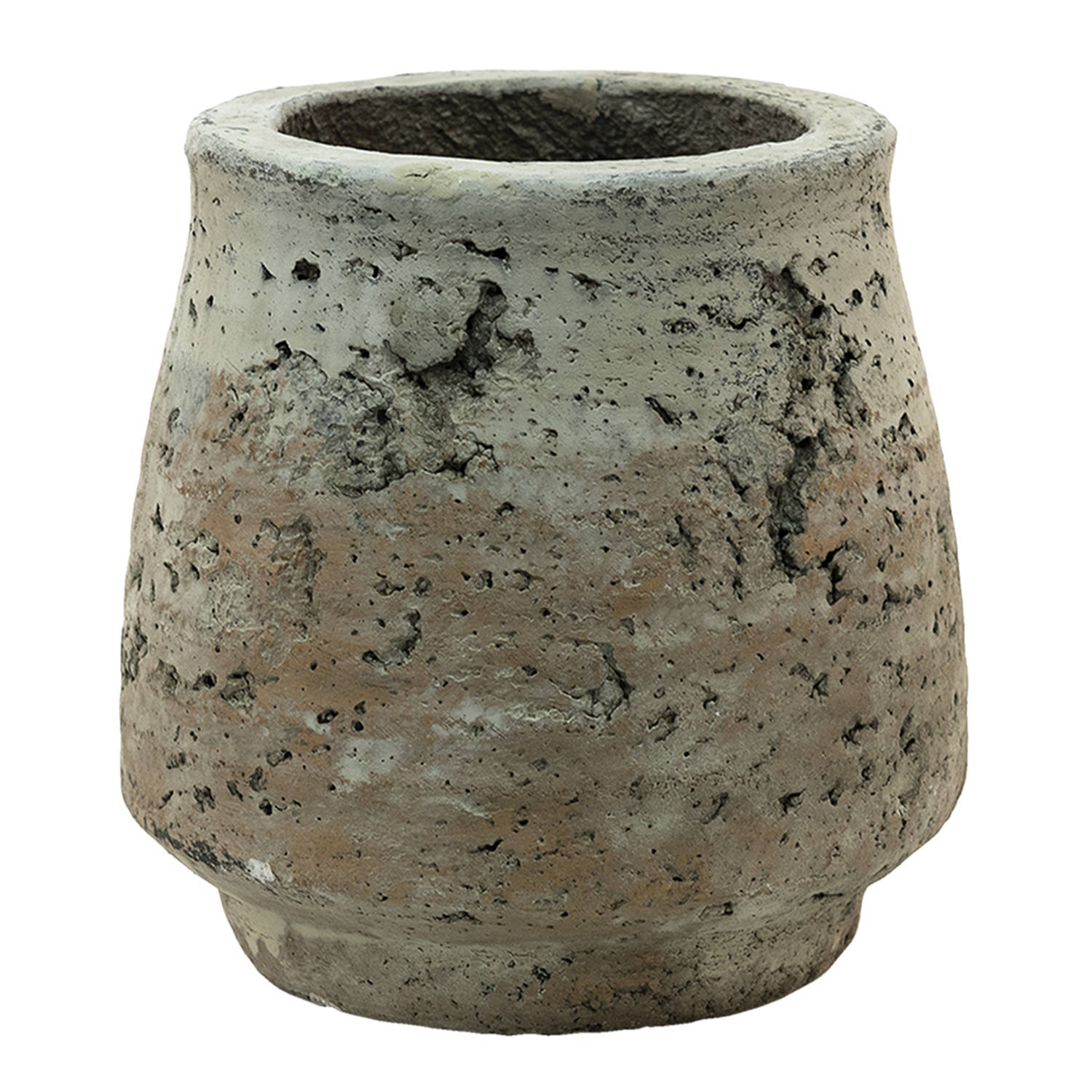 HAES DECO - Bloempot Ø 14x14 cm Beige Bruin Beton Rond Bloempot binnen Plantenpot Plant pot