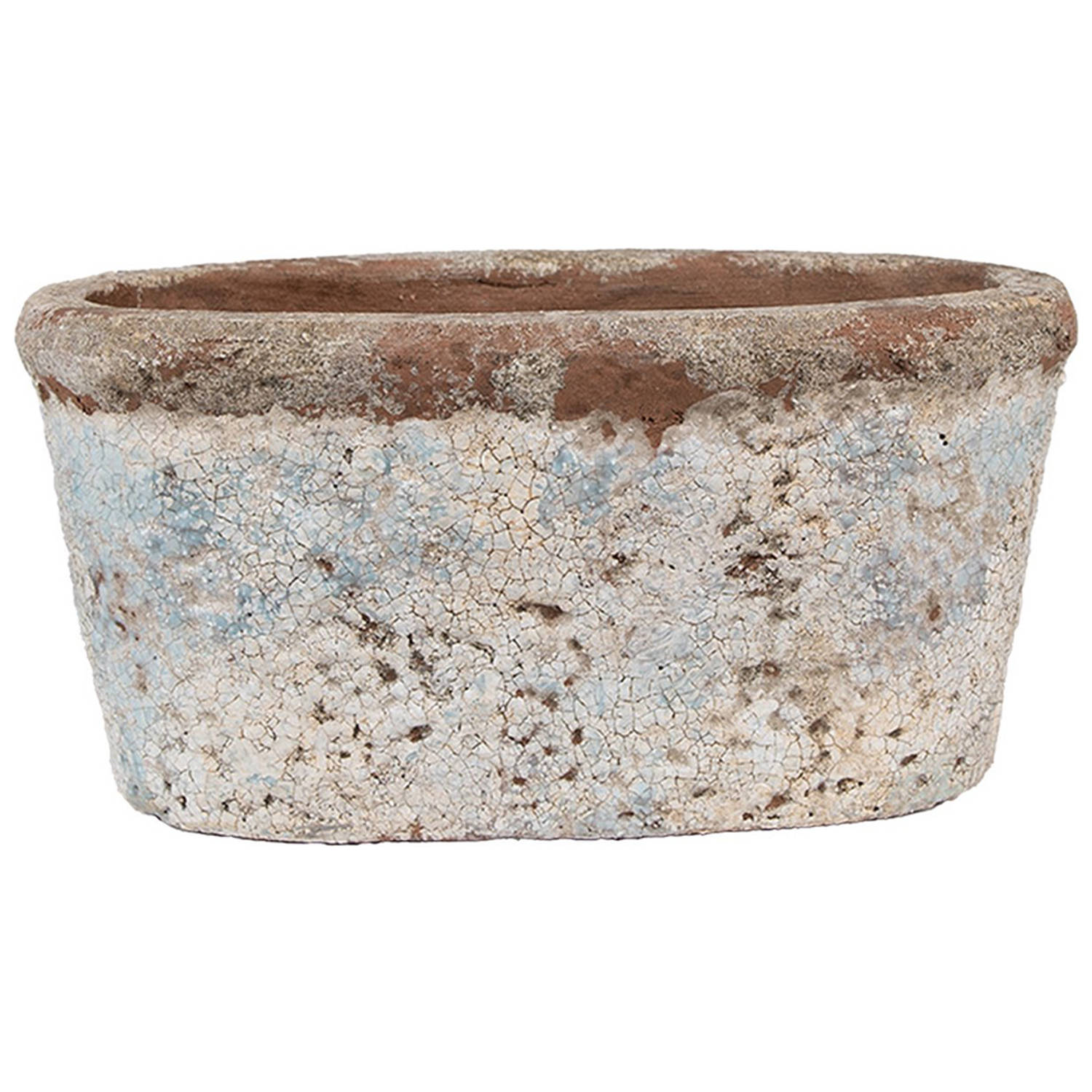 HAES DECO - Bloempot 19x11x10 cm Beige Blauw Terracotta