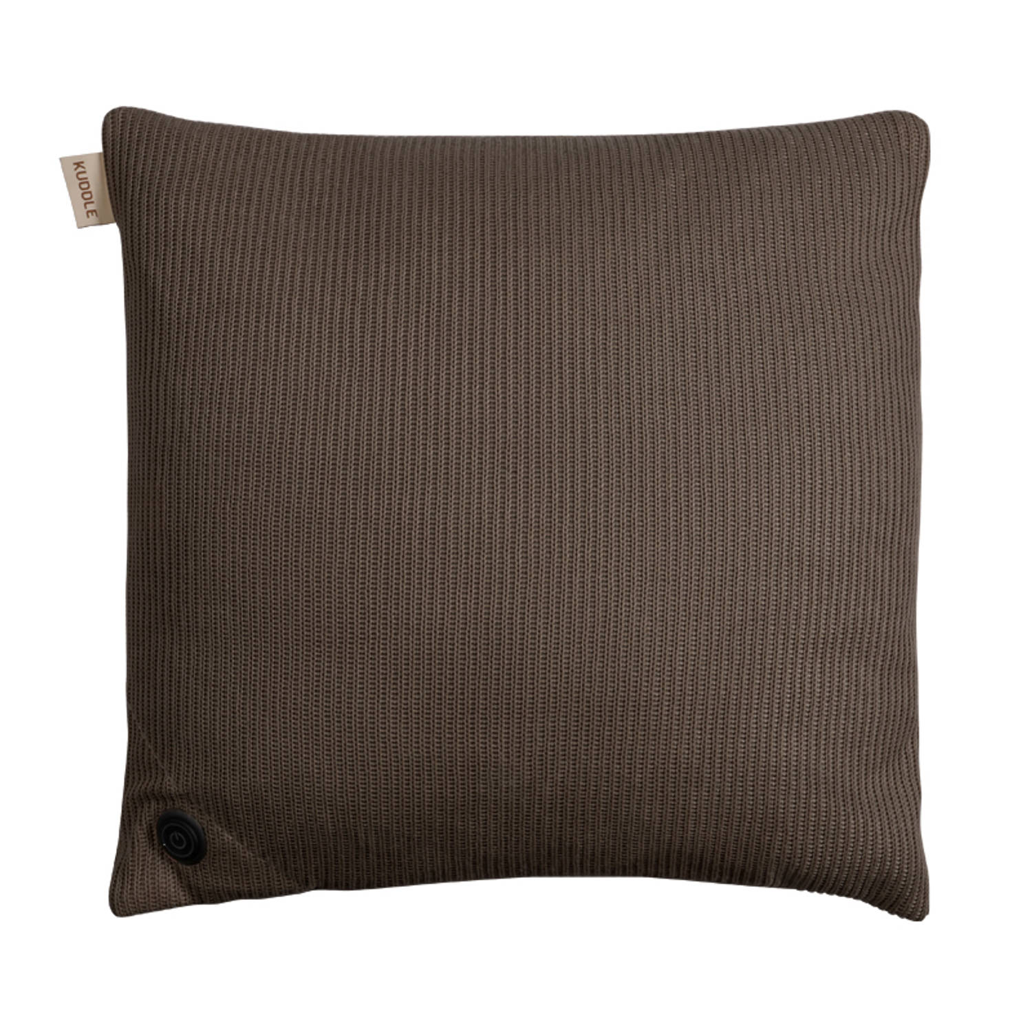 Kuddle Warmtekussen Elektrisch - 45x45cm - Knitted &apos;Mocha Brown&apos; - Draadloos & Oplaadbaar - Inclusief Powerbank