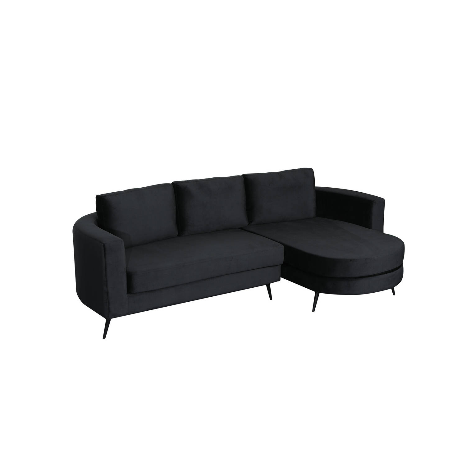 Hoekbank design Nox 250cm bank zwart velvet bankstel rechts loungebank