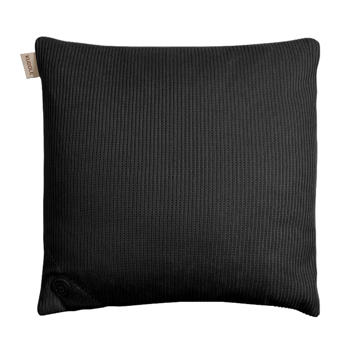 Kuddle Warmtekussen Elektrisch - 45x45cm - Knitted &apos;Midnight Black&apos; - Draadloos & Oplaadbaar - Inclusief Powerbank